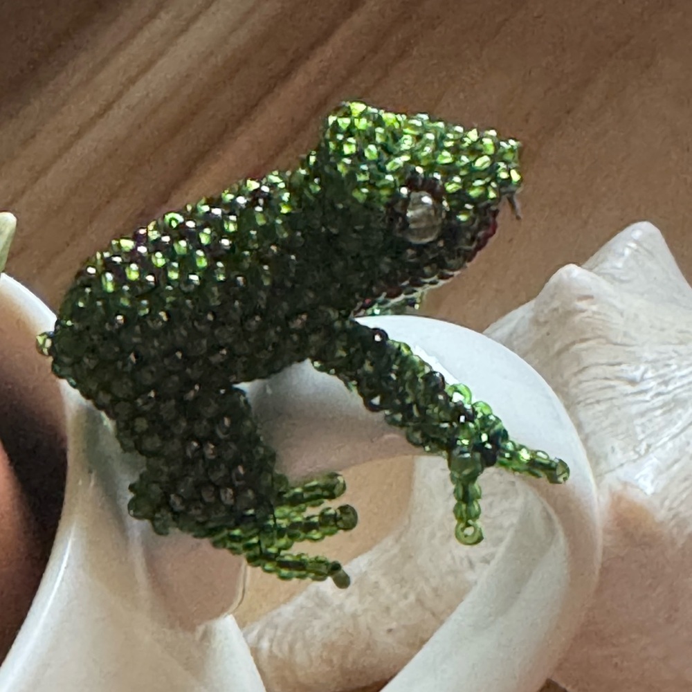 Beaded Frog-Green Seed Beads-Handmade